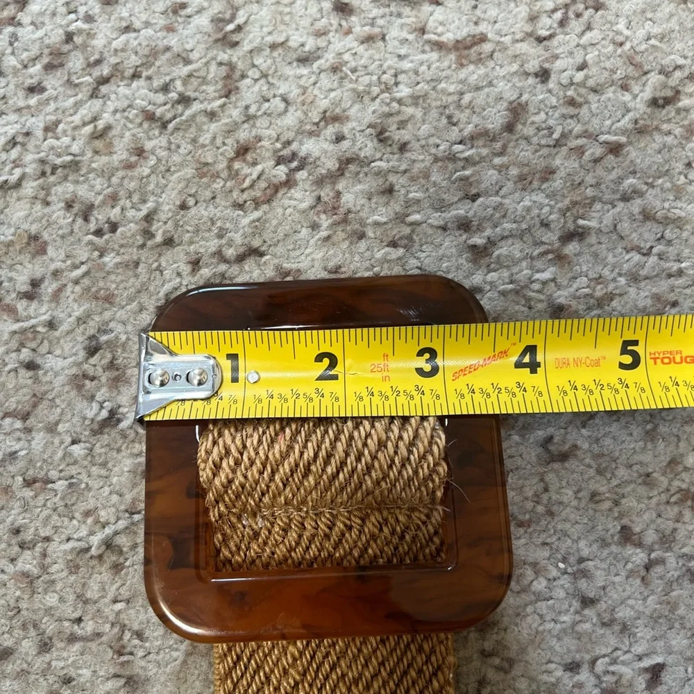 Women square RESIN BUCKLE STRAW stretch wide waist brown belt medium‎ boho l